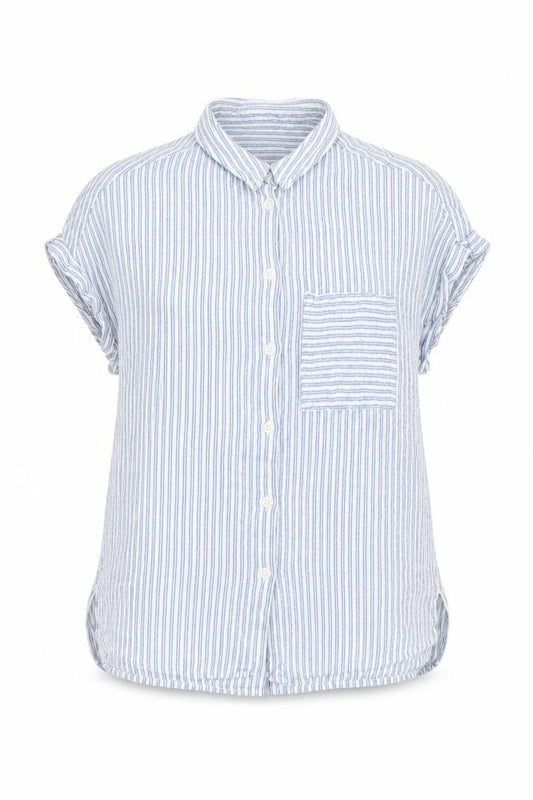 New Look Womens Blue Striped Viscose Basic Button-Up Size 10 Collared