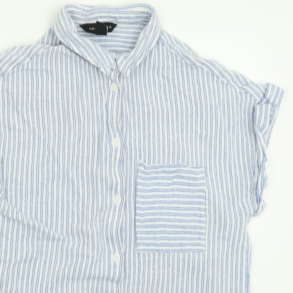 New Look Womens Blue Striped Viscose Basic Button-Up Size 10 Collared