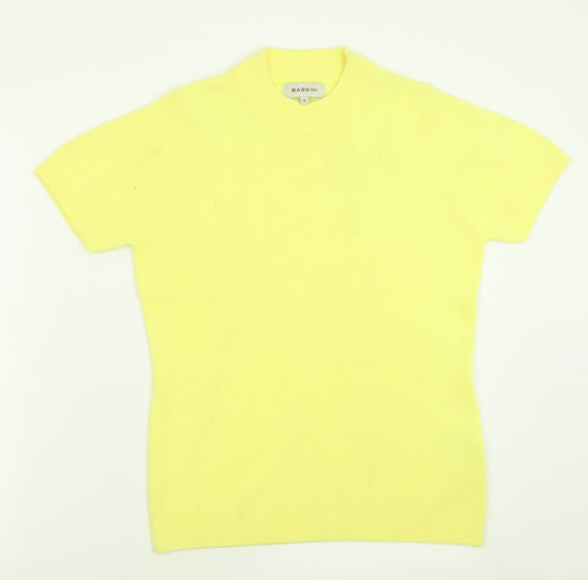 BASSINI Womens Yellow Crew Neck  Acrylic Pullover Jumper Size S