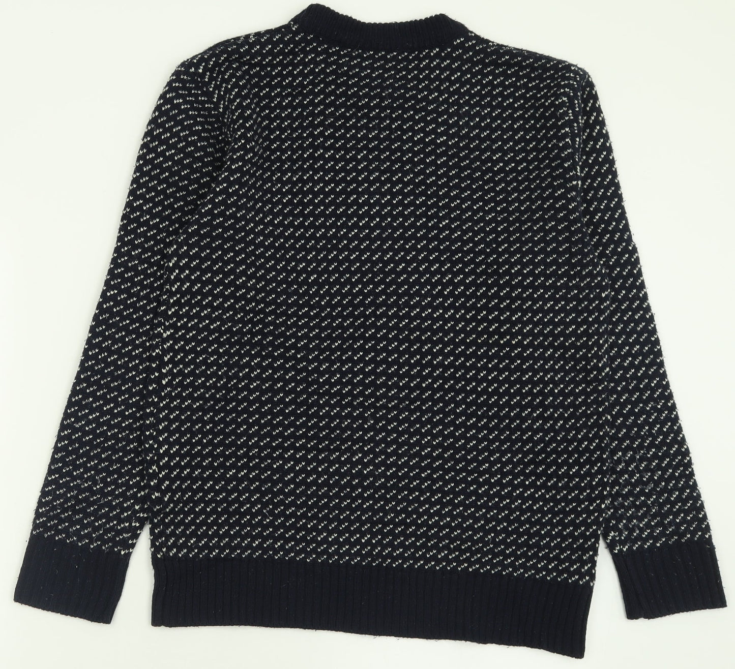 POP Womens Blue Crew Neck Geometric Acrylic Pullover Jumper Size S
