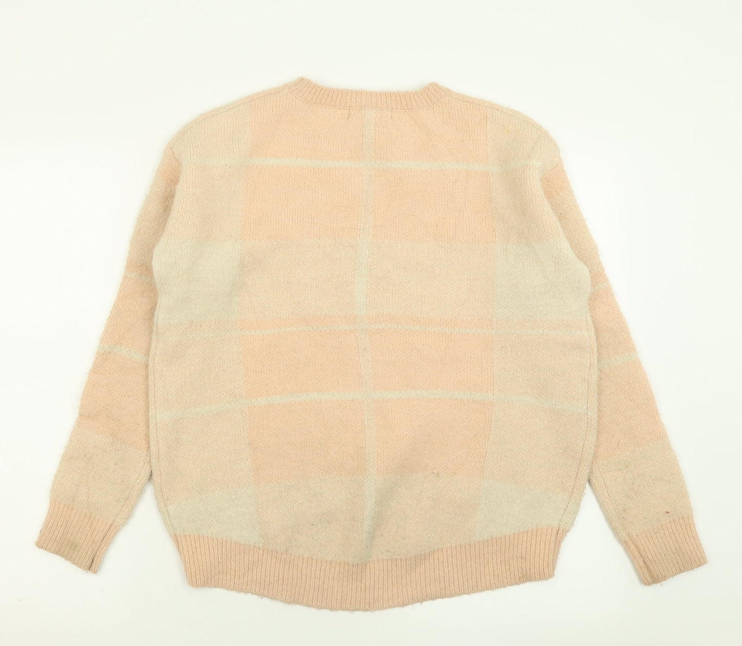 Atmosphere Womens Pink Crew Neck Plaid Acrylic Pullover Jumper Size 4