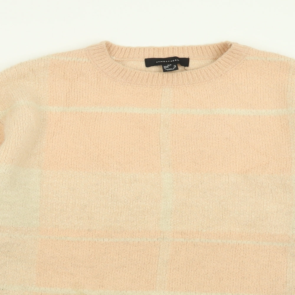 Atmosphere Womens Pink Crew Neck Plaid Acrylic Pullover Jumper Size 4