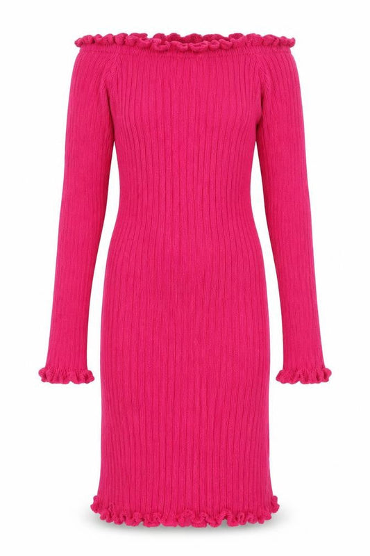 In the Style Womens Pink  Acrylic Jumper Dress  Size 6  Off the Shoulder Pullover