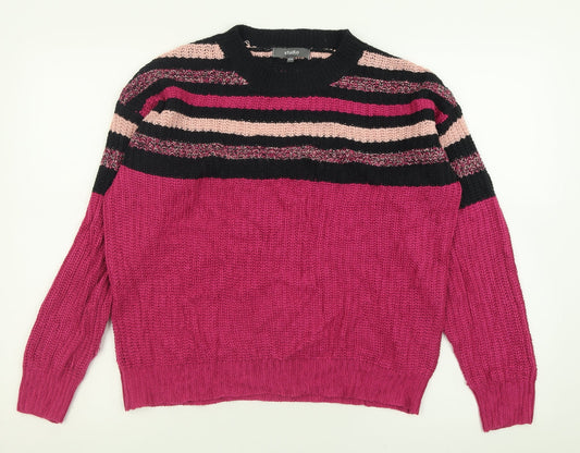 Studio Womens Purple Crew Neck Striped Acrylic Pullover Jumper Size 12