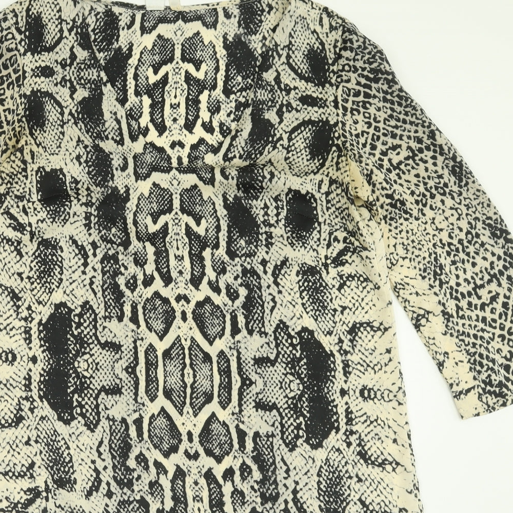 Mango Womens Ivory Animal Print Polyester A-Line  Size S  V-Neck Pullover