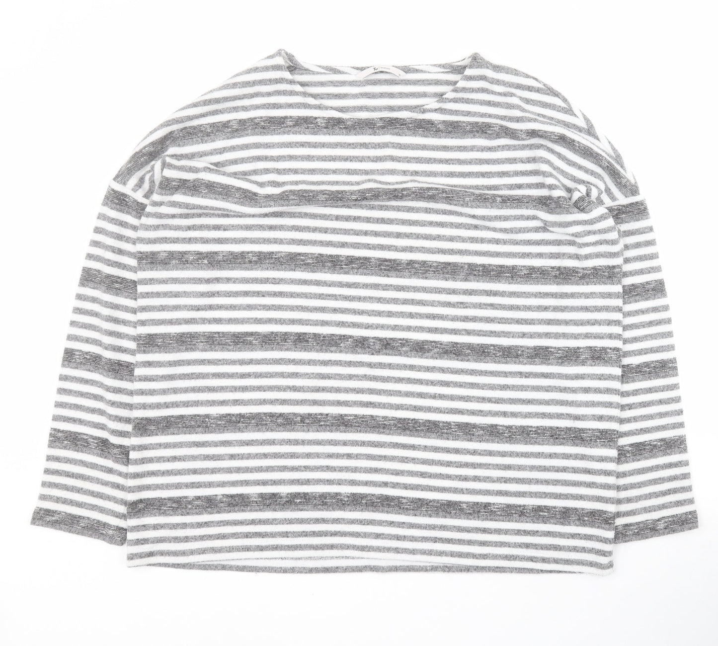 TU Womens Grey Round Neck Striped Polyester Pullover Jumper Size 14