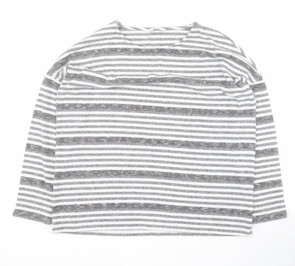 Tu Womens Grey Round Neck Striped Polyester Pullover Jumper Size 14