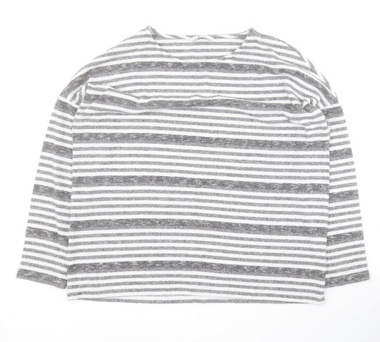 TU Womens Grey Round Neck Striped Polyester Pullover Jumper Size 14
