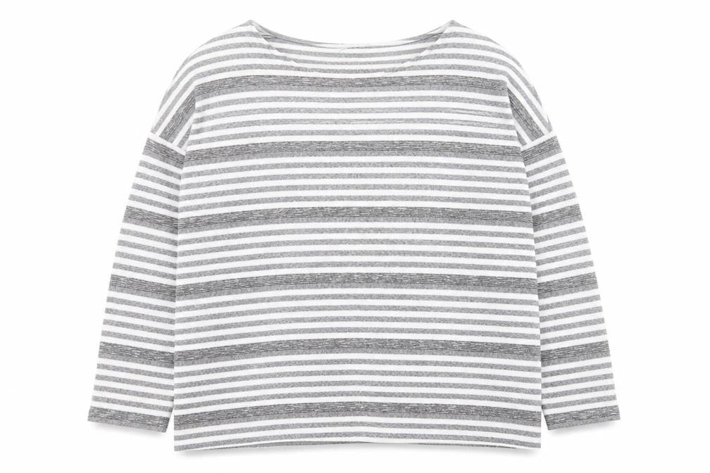 TU Womens Grey Round Neck Striped Polyester Pullover Jumper Size 14