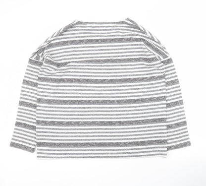 Tu Womens Grey Round Neck Striped Polyester Pullover Jumper Size 14