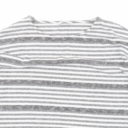 Tu Womens Grey Round Neck Striped Polyester Pullover Jumper Size 14