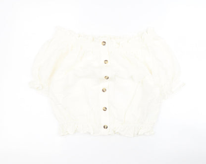 H&M Womens White  Viscose Basic Blouse Size 8 Off the Shoulder