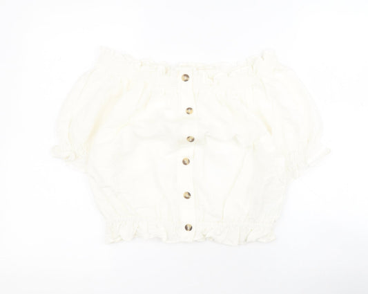 H&M Womens White  Viscose Basic Blouse Size 8 Off the Shoulder