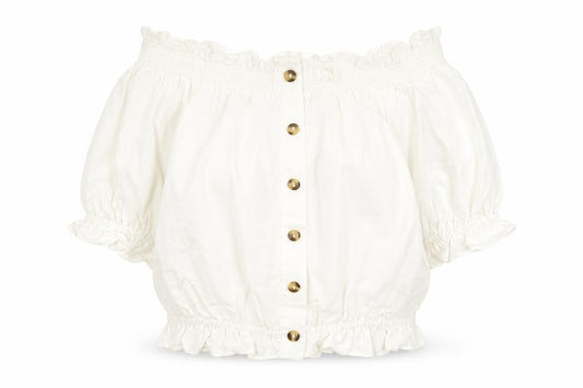 H&M Womens White  Viscose Basic Blouse Size 8 Off the Shoulder