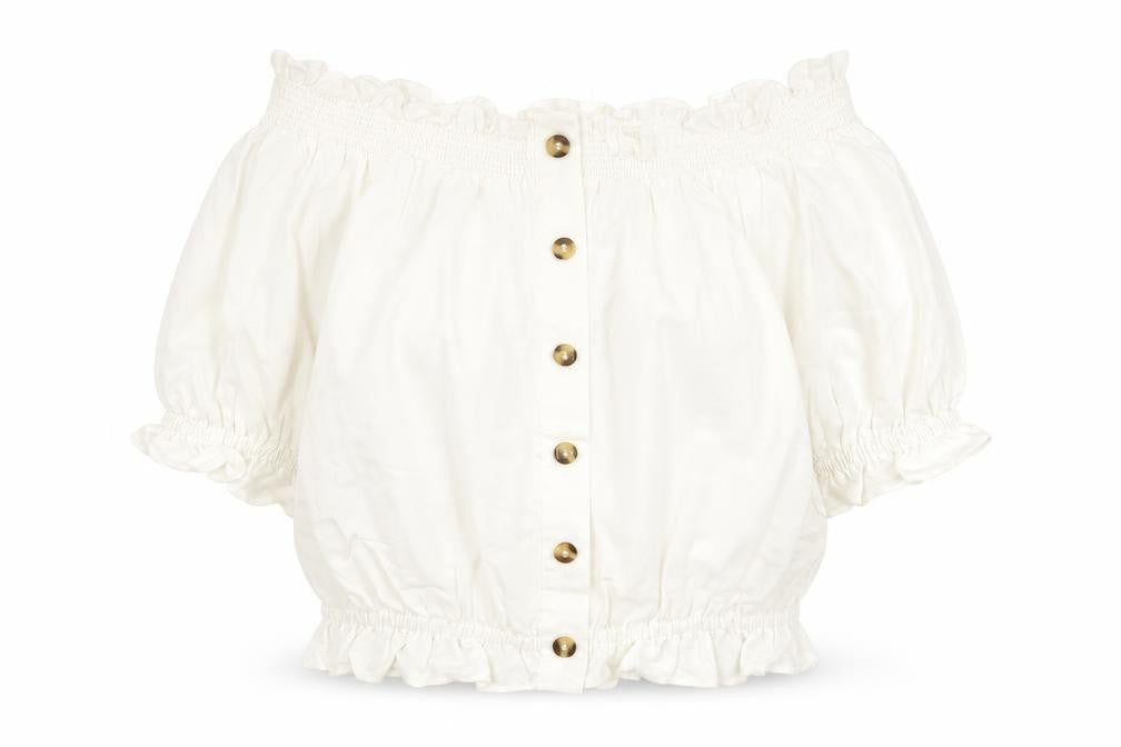 H&M Womens White  Viscose Basic Blouse Size 8 Off the Shoulder