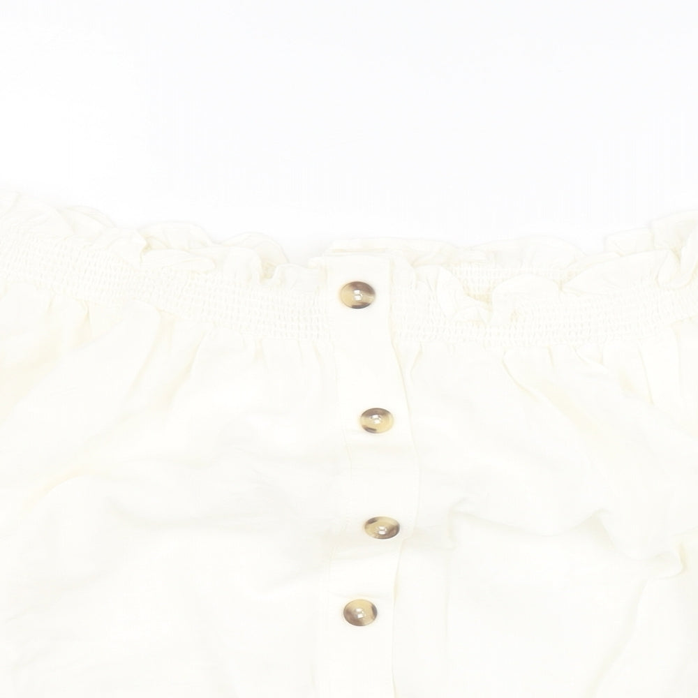 H&M Womens White  Viscose Basic Blouse Size 8 Off the Shoulder