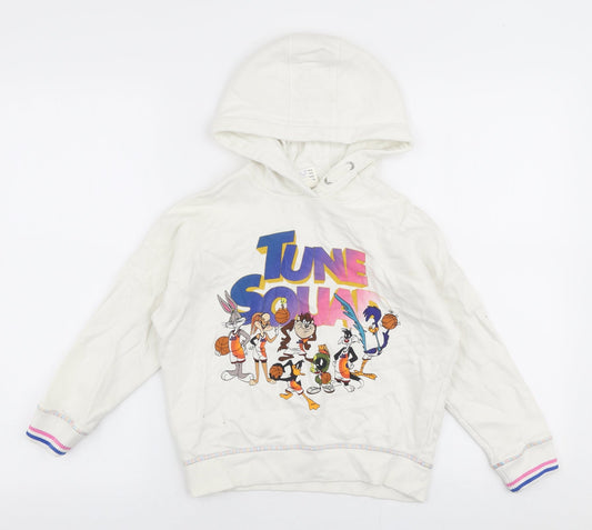 Marks and Spencer Girls White  Cotton Pullover Hoodie Size 7-8 Years  Pullover - Space jam