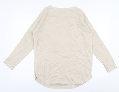 Preloved V Code Womens Beige Round Neck  Viscose Pullover Jumper Size M   - Star - Back