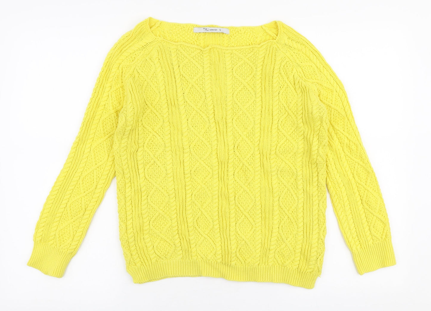 Tru Collection Womens Yellow Boat Neck  100% Cotton Pullover Jumper Size S