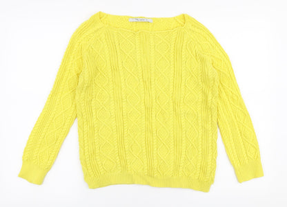 Tru Collection Womens Yellow Boat Neck  100% Cotton Pullover Jumper Size S