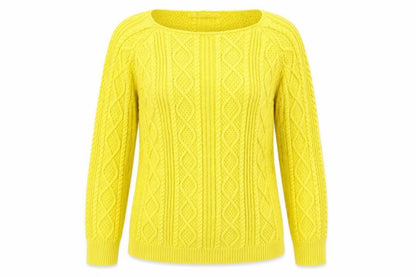 Tru Collection Womens Yellow Boat Neck  100% Cotton Pullover Jumper Size S
