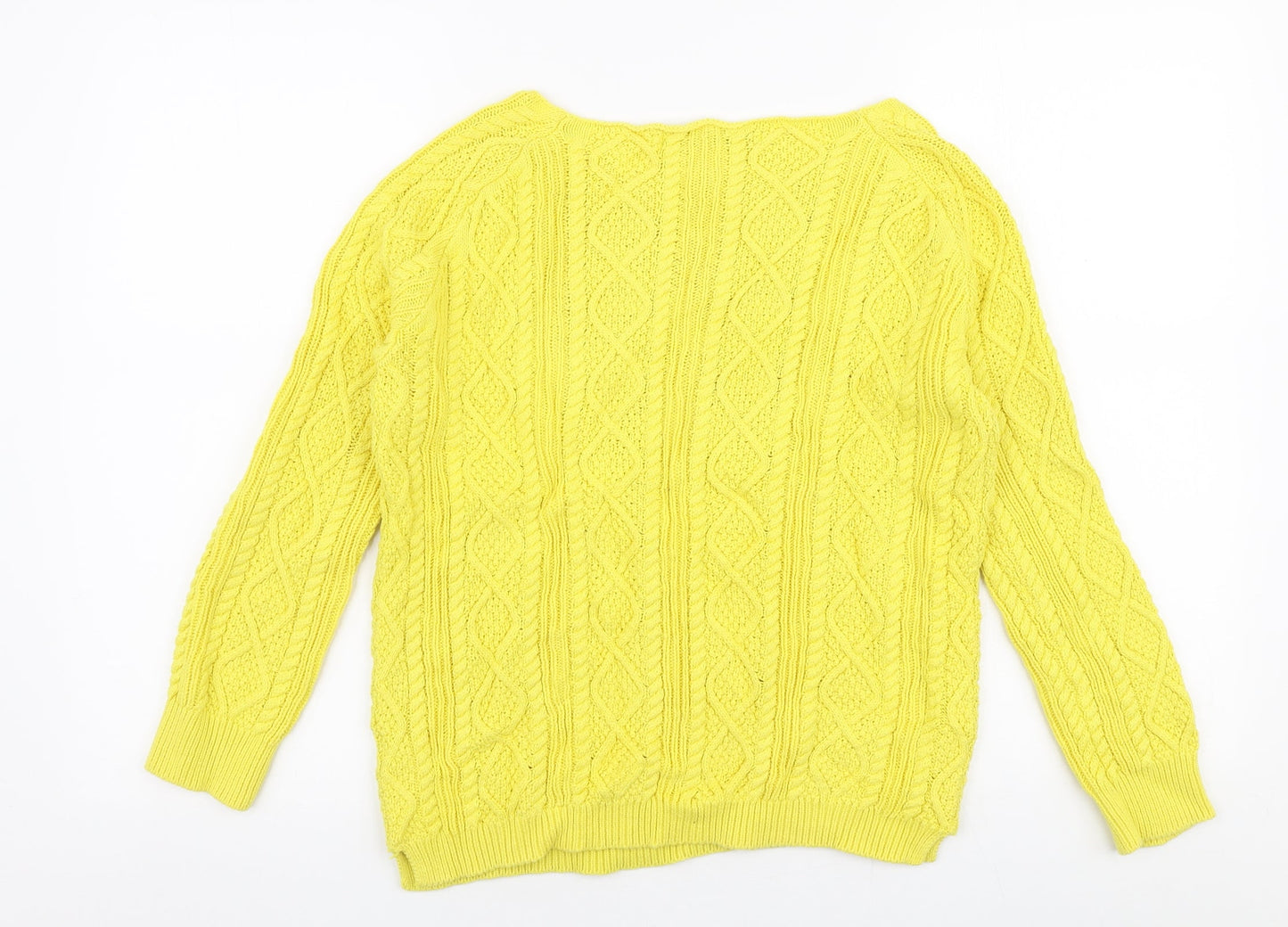 Tru Collection Womens Yellow Boat Neck  100% Cotton Pullover Jumper Size S