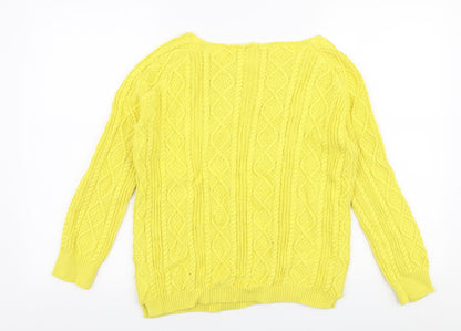 Tru Collection Womens Yellow Boat Neck  100% Cotton Pullover Jumper Size S