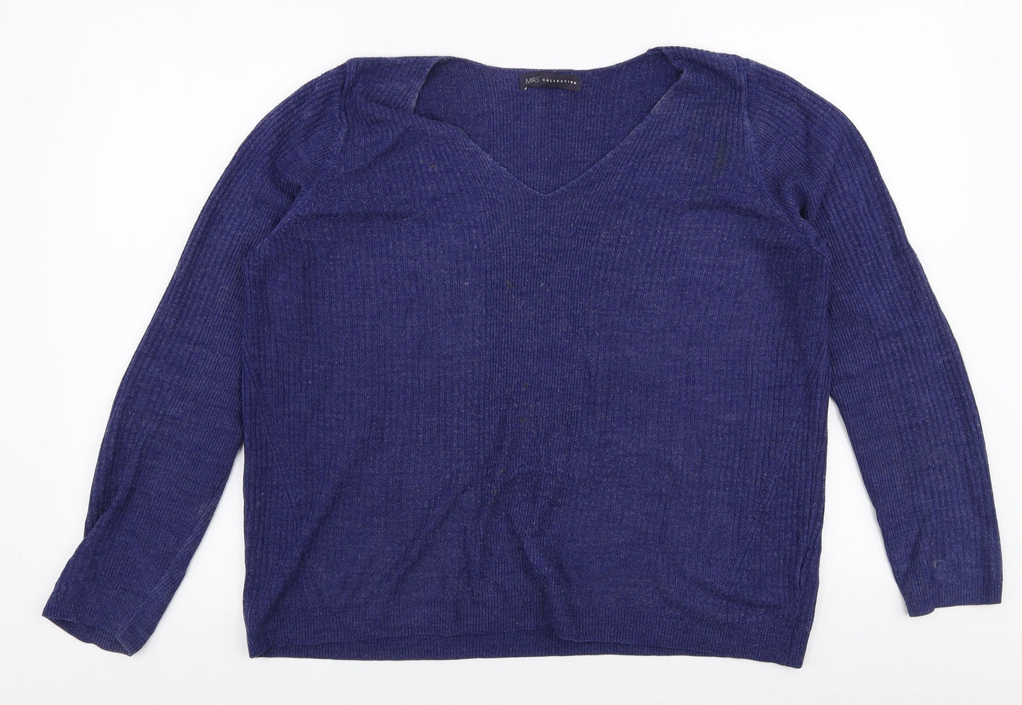 Marks and Spencer Womens Blue V-Neck  Acrylic Pullover Jumper Size 14