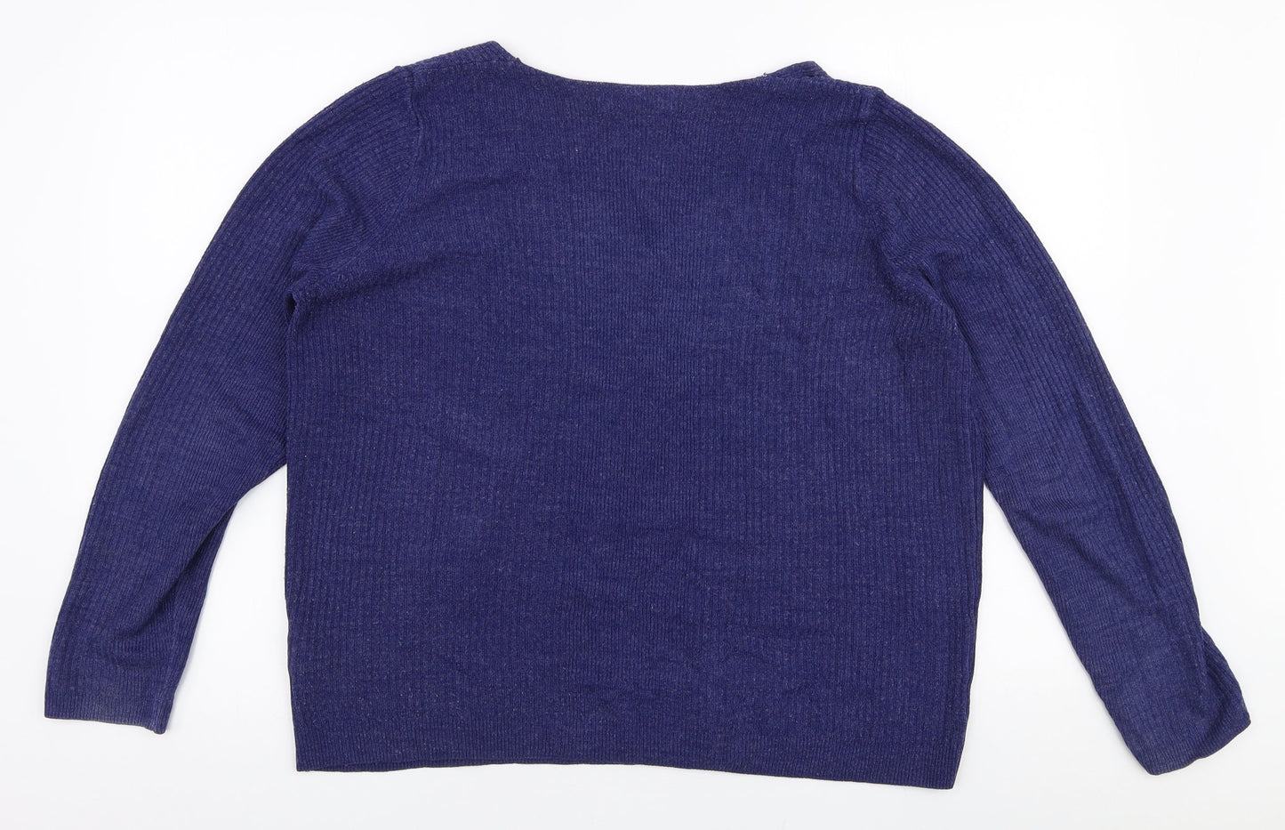 Marks and Spencer Womens Blue V-Neck  Acrylic Pullover Jumper Size 14