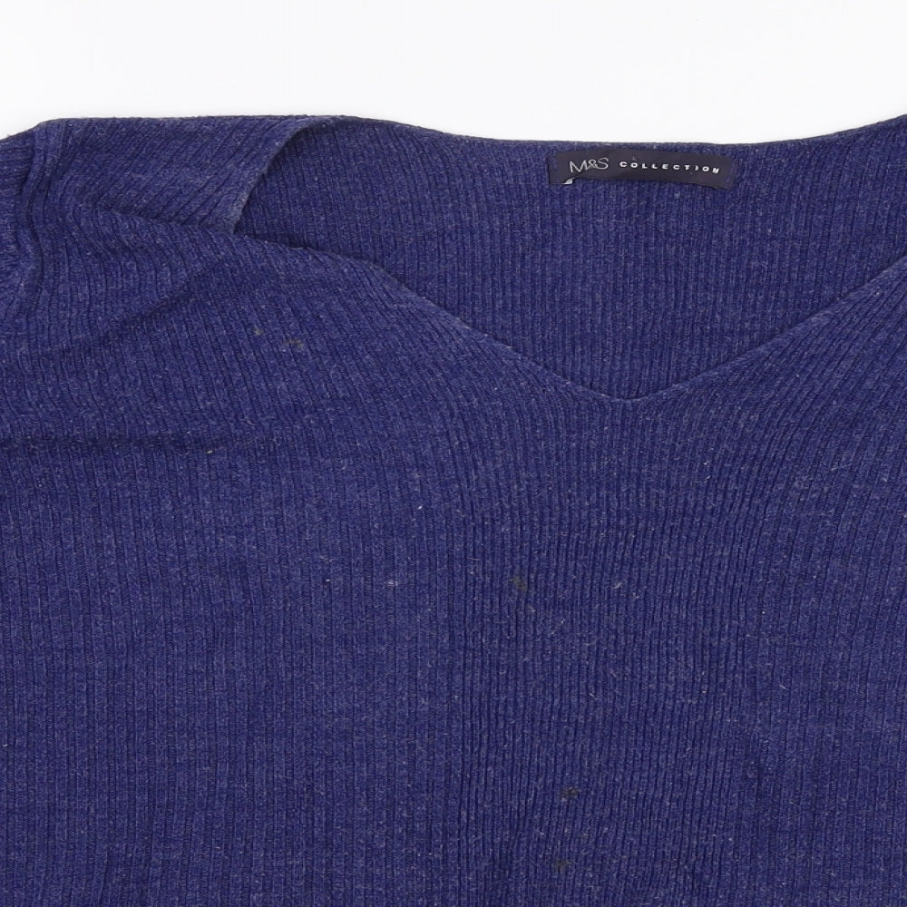 Marks and Spencer Womens Blue V-Neck  Acrylic Pullover Jumper Size 14