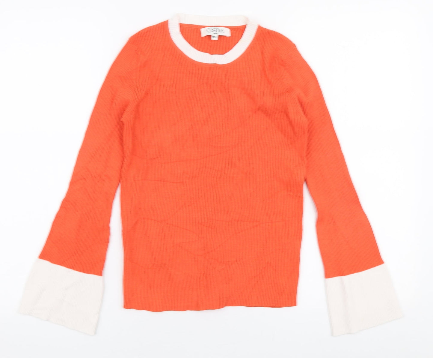 Cristina Womens Orange Round Neck  Cotton Pullover Jumper Size M