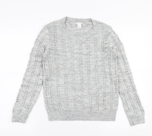 H&M Womens Grey Round Neck  Acrylic Pullover Jumper Size S
