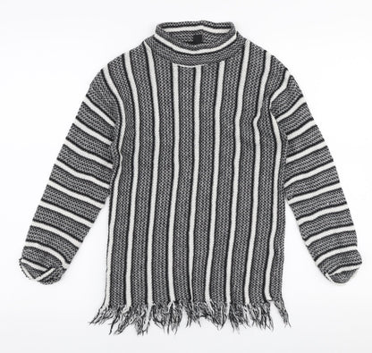 Topshop Womens Grey High Neck Striped Polyester Pullover Jumper Size 8