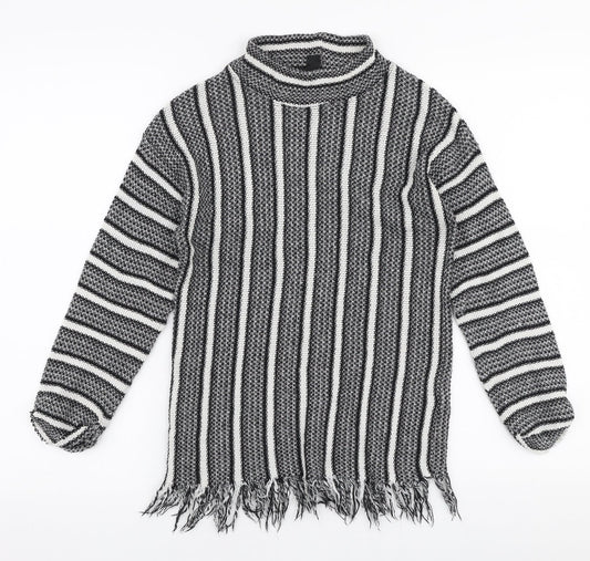 Topshop Womens Grey High Neck Striped Polyester Pullover Jumper Size 8