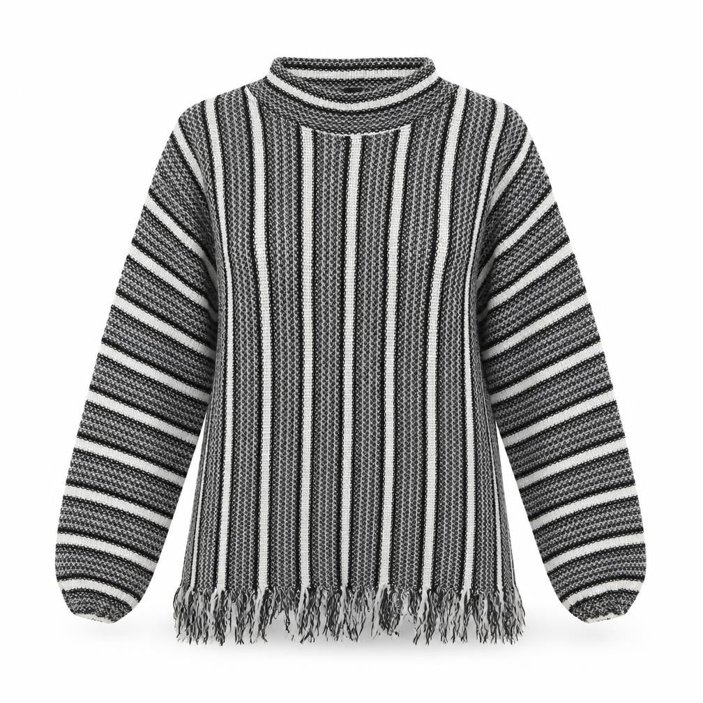 Topshop Womens Grey High Neck Striped Polyester Pullover Jumper Size 8