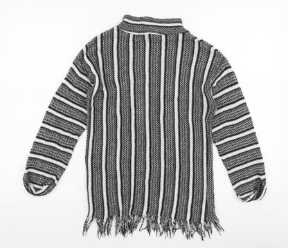 Topshop Womens Grey High Neck Striped Polyester Pullover Jumper Size 8