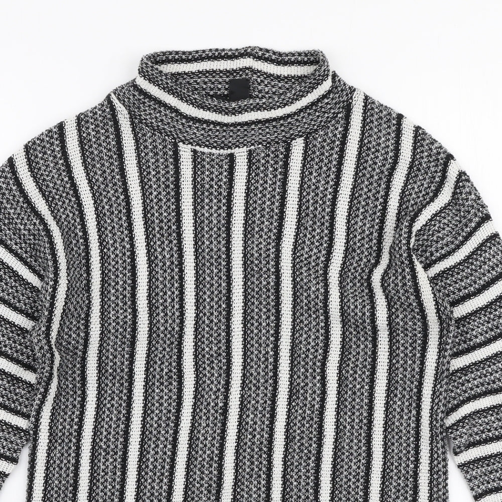 Topshop Womens Grey High Neck Striped Polyester Pullover Jumper Size 8