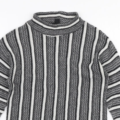 Topshop Womens Grey High Neck Striped Polyester Pullover Jumper Size 8
