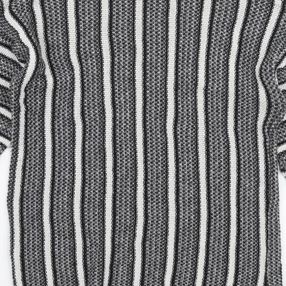 Topshop Womens Grey High Neck Striped Polyester Pullover Jumper Size 8