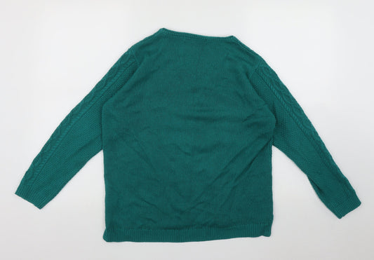 ISLE Womens Green V-Neck  Acrylic Pullover Jumper Size M
