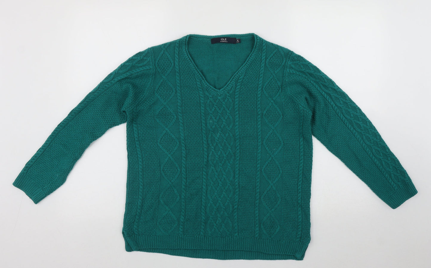 ISLE Womens Green V-Neck  Acrylic Pullover Jumper Size M