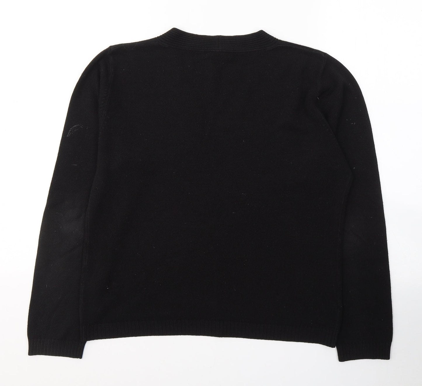 Debbie Morgan Womens Black V-Neck  Acrylic Pullover Jumper Size L