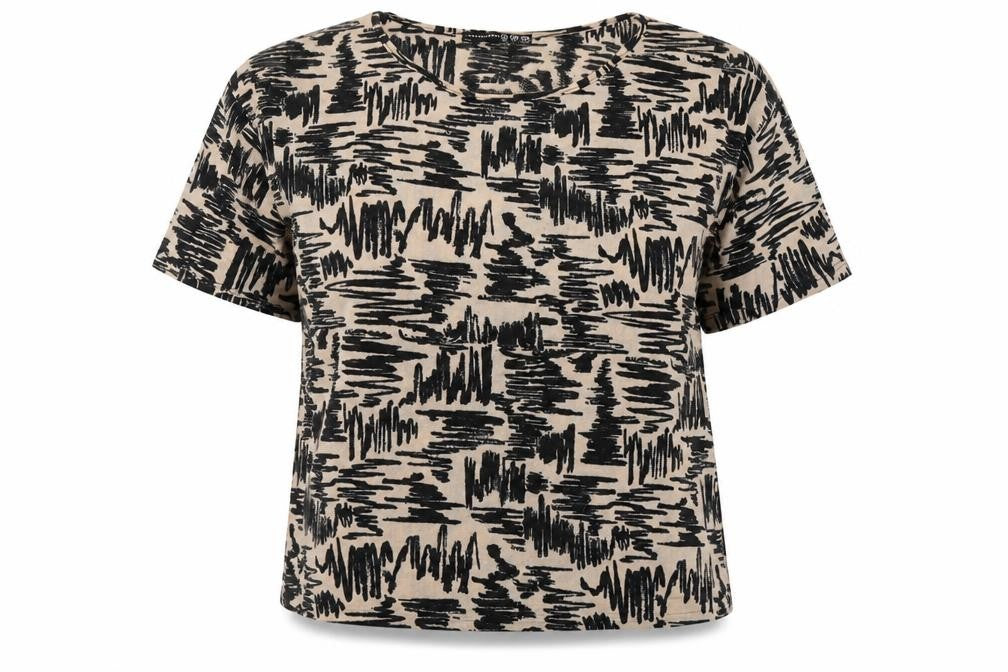 Atmosphere Womens Beige Geometric Polyester Basic T-Shirt Size 14 Round Neck