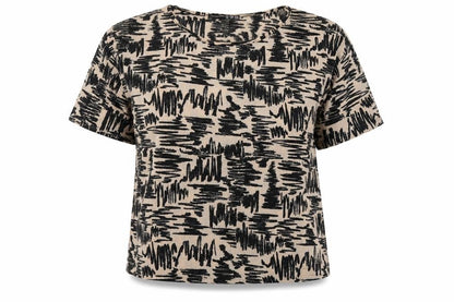 Atmosphere Womens Beige Geometric Polyester Basic T-Shirt Size 14 Round Neck