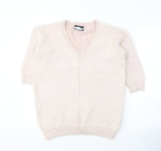 Preworn Womens Pink V-Neck  Nylon Pullover Jumper Size S