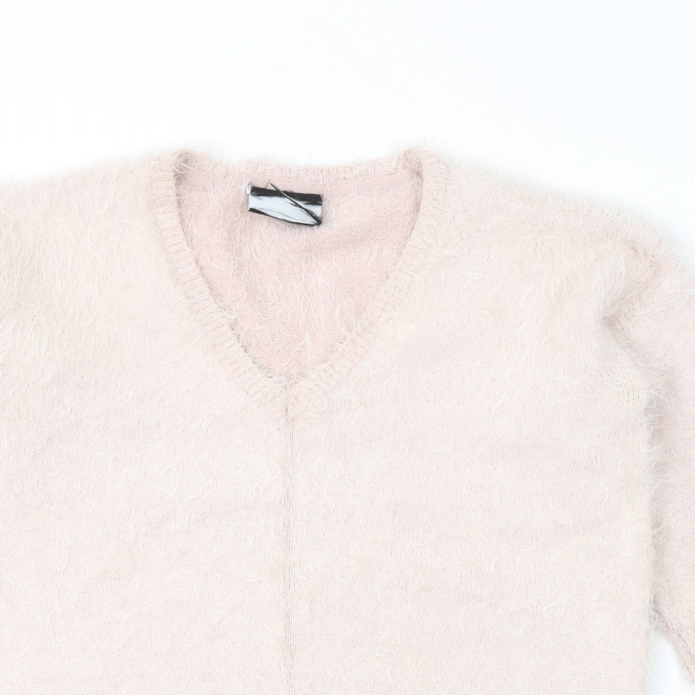 Preworn Womens Pink V-Neck  Nylon Pullover Jumper Size S