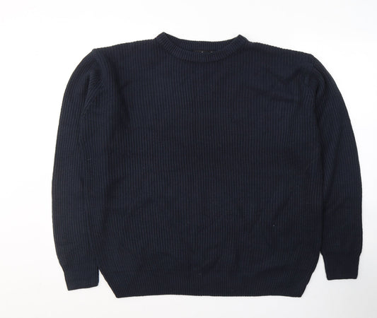 Authentic Mens Blue Round Neck  Acrylic Pullover Jumper Size M