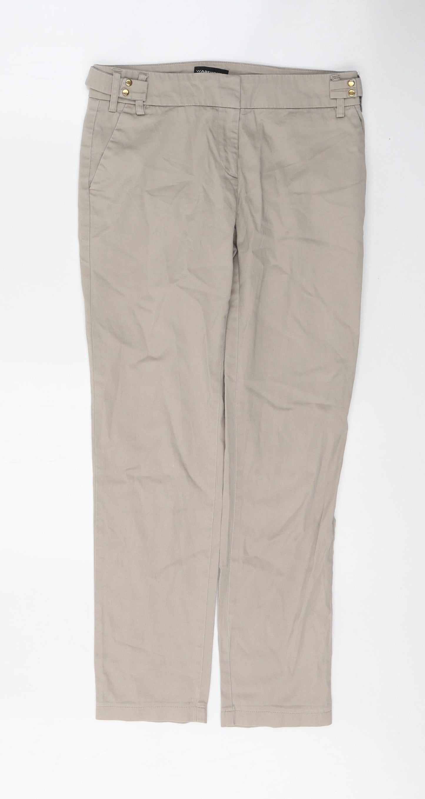 Warehouse Womens Beige  Cotton Skinny Jeans Size 8 L26 in Regular Buckle