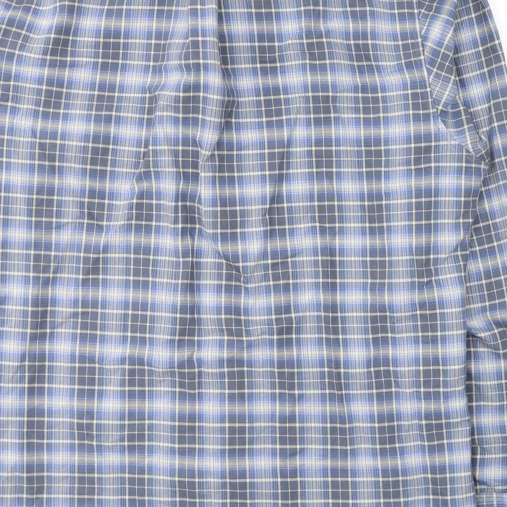 Reverse Mens Blue Plaid Cotton  Button-Up Size XL Collared Button