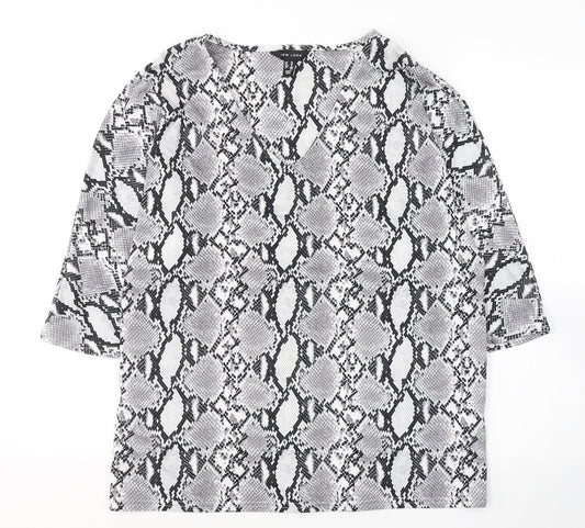 New Look Womens Grey Animal Print Polyester Tunic Blouse Size 10 V-Neck
